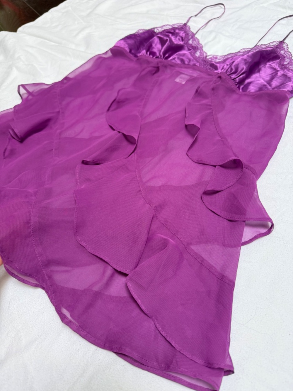 VINTAGE y2k La SENZA purple lace tiered ruffle babydoll slip top L - Picture 3 of 12